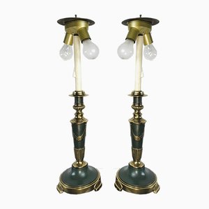 Vintage Dutch Brass and Green Table Lamps from Kullmann, 1970s, Set of 2