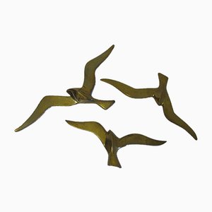 Vintage Brass Bird Wall Decorations, Set of 3