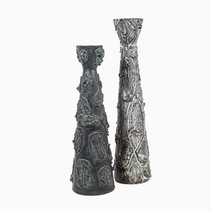 Brutalist Ceramic Vases with Copper Patina, Set of 2