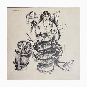 Boris Kellmann, Woman with Baby at the Market, Original Lithograph, 1922
