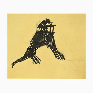 Gabriele Galantara, L'asino Legge L'asino, Tinta original sobre cartón, años 20
