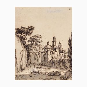 Desconocido, paisaje, Roma, tinta china original y acuarela, siglo XVIII