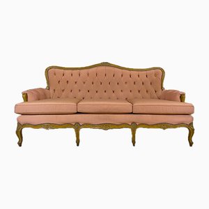 Spanisches neoklassizistisches Sofa mit gepolstertem Bezug aus Nussholz, 1930er