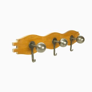 Walnut & Burnished Brass Attaccapanni Wall Coat Rack by Sergio Mazza for Artemide, 1960s