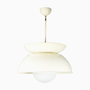 White-Ivory Painted Brass & Metal Cetra Pendant Lamp by Vico Magistretti for Artemide, 1960s