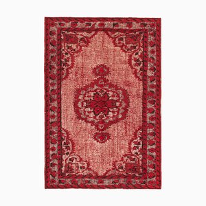 Roter Handgewebter Überfärbter Türkischer Teppich