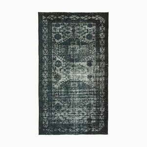 Black Antique Handwoven Carved Overdyed Rug