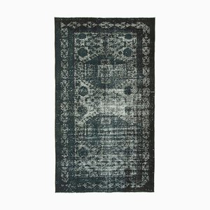 Schwarz Antiker handgewebter Teppich aus geschnitztem Stoff