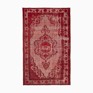 Red Oriental Handwoven Carved Overdyed Rug