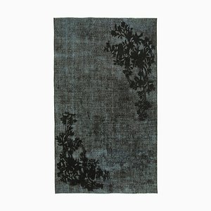 Tapis Surteint en Laine Noire Vintage Fait Main