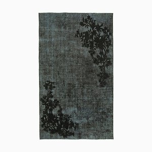 Überfärbter schwarzer Vintage Teppich aus handknüpfter Wolle