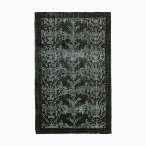 Überfärbter Schwarzer Vintage Teppich aus handgeknüpfter Wolle