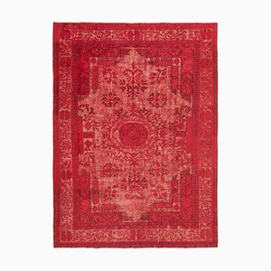 Red Anatolian Hand Knotted Wool Overdyed Rug