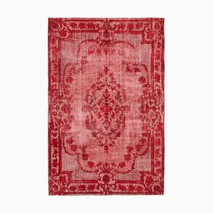 Roter Handgewebter Überfärbter Türkischer Teppich