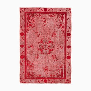 Red Oriental Handwoven Carved Overdyed Carpet