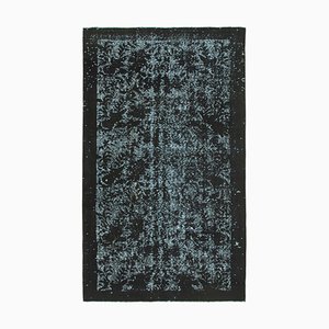 Vintage Black Hand Knotted Wool Overdyed Carpet