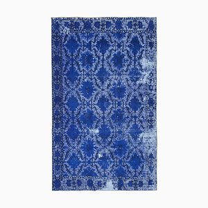 Blue Antique Handwoven Carved Overdyed Rug