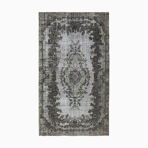 Überfärbter grauer Vintage Teppich mit gewebter Wolle