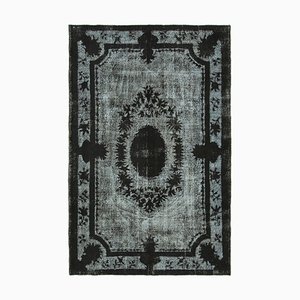 Schwarz Antiker handgewebter überfärbter Teppich