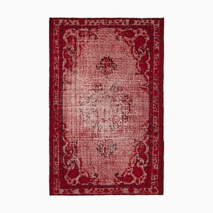 Vintage Red Hand Knotted Wool Overdyed Rug