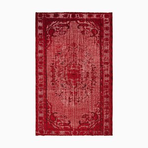 Roter Handgewebter Antiker Überfärbter Teppich