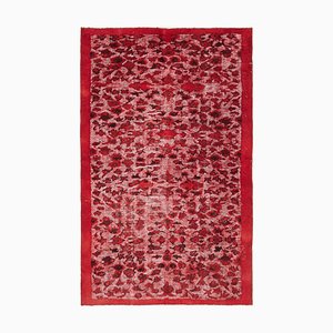 Roter Anatolischer Handgeknüpfter Überfärbter Teppich aus Wolle