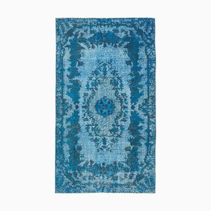 Vintage Turquoise Hand Knotted Wool Overdyed Rug