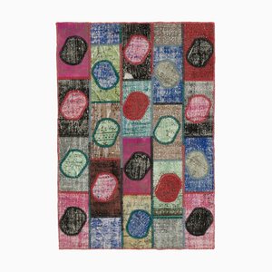 Multicolor Turkish Traditional Handmade Overdyed Patchwork Rug
