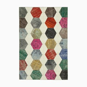 Multicolor Oriental Decorative Hand Knotted Over-dyed Patchwork Rug