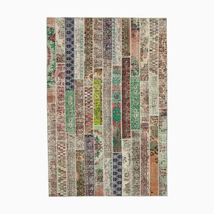 Multicolor Turkish Low Pile Handmade Vintage Patchwork Carpet