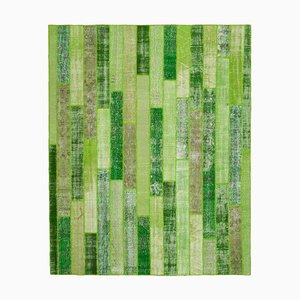 Green Oriental Traditional Hand Knotted Overdyed Patchwork Rug