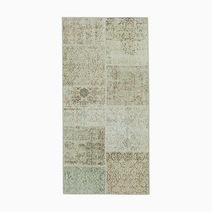 Beige Anatolian  Antique Hand Knotted Runner Patchwork Rug