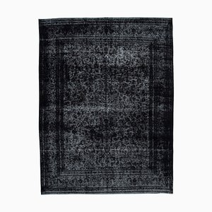 Black Oriental Low Pile Hand Knotted Large Overdyed Rug