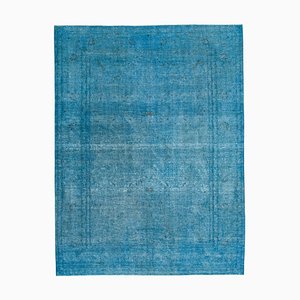 Blauer Orientalischer Handgeknüpfter Überfärbter Antiker Teppich