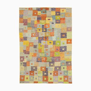 Multicolor Geometrischer Handgewebter Kelim Teppich aus Wolle