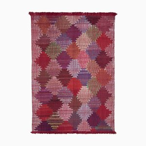 Tappeto Kilim Flatwave in lana orientale intrecciata a mano rossa