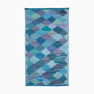 Blue Hand Knotted Oriental Wool Flatwave Kilim Carpet