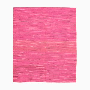 Gezwirnter Handgeknüpfter Rosa Flowerwave Kelim Teppich aus Wolle