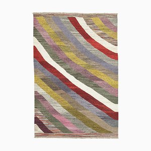 Tapis Kilim Tissé à Plat Ondulé Multicolore et Laine Orientale