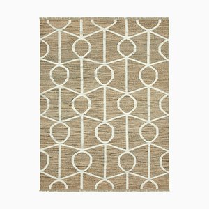 Alfombra Kilim decorativa de ondas planas beige tejida a mano