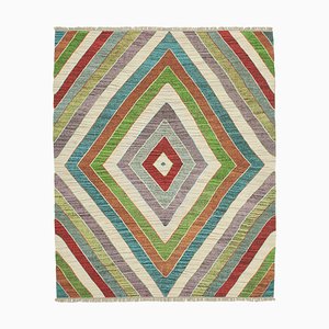 Large Multicolor Handmade Wool Flatweave Kilim Carpet