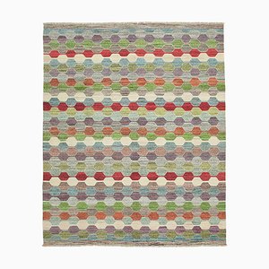 Tapis Kilim Fait Main Turquoise Multicolore en Laine Fait Main, Turquie