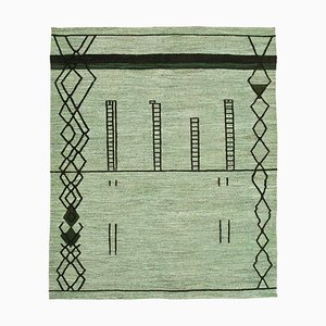 Green Hand Knotted Oriental Wool Flatwave Kilim Carpet