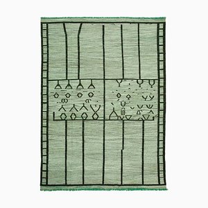 Flachgewebter Grüner Vintage Kelim Teppich aus handgewebter Wolle