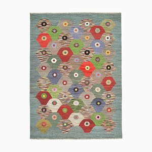 Multicolor Hand Knotted Geometric Wool Flatwave Kilim Carpet