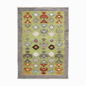 Green Hand Knotted Oriental Wool Flatwave Kilim Carpet