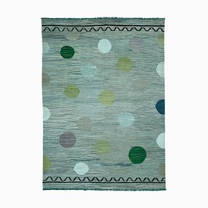 Tapis Kilim Turquoise en Laine Tissée à la Main Turquoise