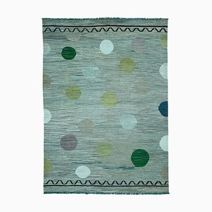Turquoise Hand Knotted Geometric Wool Flatwave Kilim Carpet