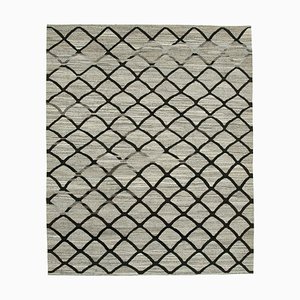 Grauer Handgeknüpfter Türkischer Flatwave Kilim Teppich aus Wolle