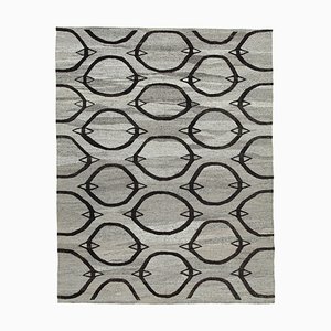 Grey Geometric Design Wool Flatwave Kilim Carpet